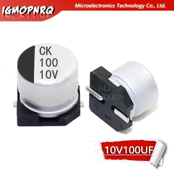 10VNT Elektrolitinius kondensatorius 10v100uf 6.3*5,4 mm SMD aliuminio elektrolitinių kondensatorių 100uf 10v