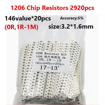 2920pcs 1206 Chip Rezistorius Paketo Komponentų Paketą, Tikslumas 5% 0R 1R-1M 146value*20pcs