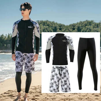 3pcs/set Mens Rashguards Marškinėliai+Skrynios+Pėdkelnės, Bėrimas Apsaugas ilgomis Rankovėmis Saulės UV Apsauga Paplūdimys, Žvejyba Plaukti Kostiumai Quick Dry Spausdinti
