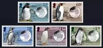 5 VNT, Folklendo Salos, 2020 M., Pingvinas, Nekilnojamojo Originalių Pašto Ženklų Kolekcija, MNH