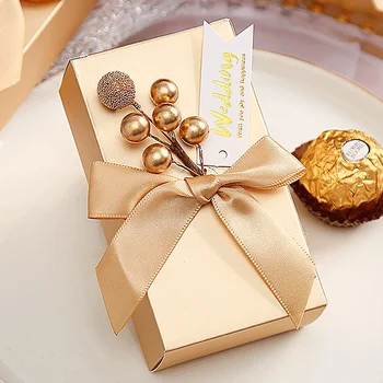 50pcs Europos Bowknot Saldainių Dėžutės Naudai Dovana Saldus Aukso Vertus Dėžės, Pakavimo Krepšys Dėžės Baby Shower Vestuves Apdaila