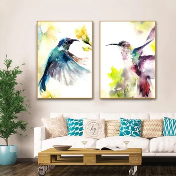 Akvarelė Hummingbird Gyvūnų Plakatų ir grafikos Paveikslai Tapyba Paukščių Tapybos Sienos Menas Nuotraukų Vaikams Kambarį Cuadros