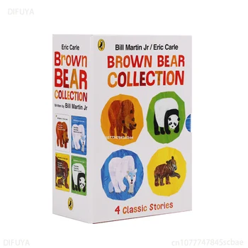 Anglų paveikslėlį knyga, 4 tomai Brown Bear Kolekcija Eric Carle Rudasis Lokys, 4 tomai punkte-knygų skaitymas