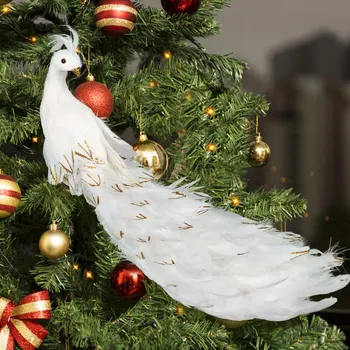 Blizgučiai White Peacock Papuošalai Blizga Nekilnojamojo Plunksnų Paukštis Kalėdų Eglutė Dekoras Office Home Kalėdos Šalis Apdaila