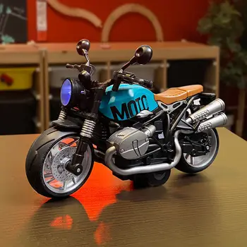 Imituoti Motociklo Sidabro Plieno Latte Pločio Padangų Rikošetas Retro Lydinio Modelis, Šviesos Ir Garso Cool Boy Toy Dovana