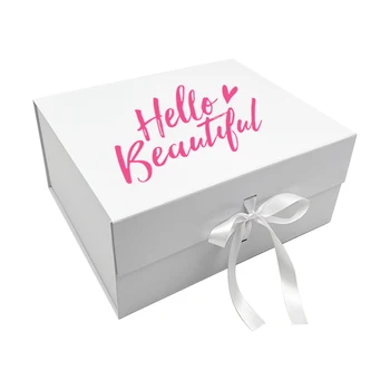 Individualų productCustom Logotipas Prabangus Baltos spalvos Kartoninė Dėžutė Pakuotės Kosmetikos Pakuotės su Kaspinu Kosmetikos Makiažas, Magnetinis Uždarymas