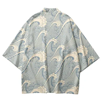 Japonijos Bangos Spausdinti Kimono Haori Yukata Cosplay Moterų/Vyrų Mados Vasaros Marškinėliai Streetwear