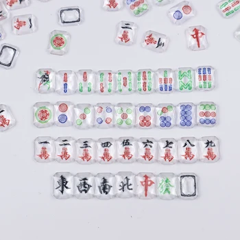 Kinų Stiliaus Dervos Flatback Mahjong 8x10MM Nagų Dailės kalnų krištolas Akmens 30/100VNT 3D Tinka Manikiūro Papuošalai Aksesuaras
