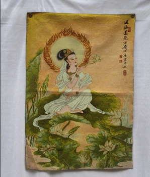 Kolekcines, Tradicinė Kinų Thangka iš Kwan-Yin Budos paveikslų ,Didelis dydis Budizmas šilko brokatas tapybos p002752