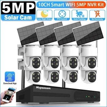 Low-power WiFi, 5MP Vaizdo Stebėjimo kamerų Sistema 10CH P2P WIFI NVR Nustatyti Lauko Automatinis VAIZDO Stebėjimo Saulės Fotoaparato Saugumo Rinkinys