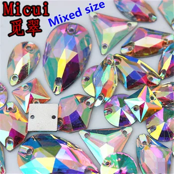Micui Multi Formos Siuvimo Crystal AB kalnų krištolas Dervos Kristalų Masės Aplikacijos Flatback Siūti Ant Akmenų Vestuvinių Suknelių MC668