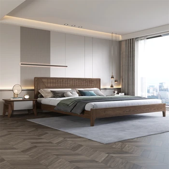 Modernus minimalistinis gyvenamojo kambario baldai, medžio masyvo šiuolaikinės paprasta medienos viena dvigulė lova