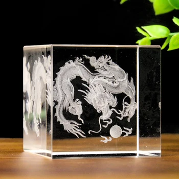 Muy Bien Kristalų Kubeliai 3D Lazeris Viduje Drožyba Dragon Modelis Ornamentu Prespapjė Namų Darbalaukio Rankdarbių Dekoravimui