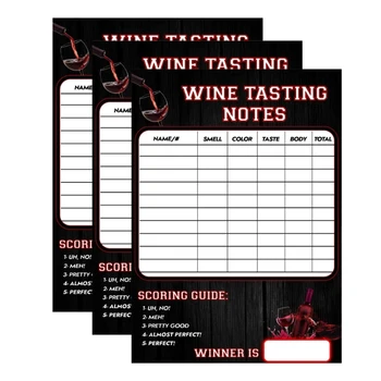 Pakuotėje yra 3 Vyno Degustacija Scorecards partijų Susibūrimai E7CB
