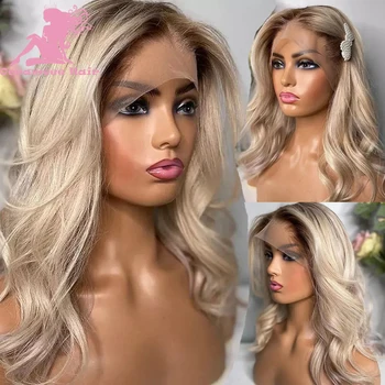 Pelenų Blond Žmogaus Plaukų Nėrinių Priekinės Perukas Rudos Šaknys Brazilijos Vrigin Žmogaus Plaukų Perukai 13x6 HD Skaidrus 360 nėrinių Priekyje Visiškai nėriniai