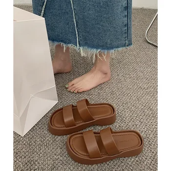 Ruda anti-slip šlepetės Moterims dėvėti 2023 naują stilių namų storio vienintelis sandalai vasarą platformos basutės moterų sandalai