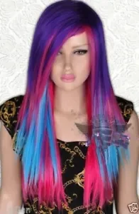 Seksuali Panele, mergina, Violetinė Raudona mėlyna sumaišyti Ryškios vaivorykštės Cosplay šalies perukai / perukas