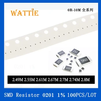 SMD Rezistorius 0201 1% 2.49 M 2.55 M 2.61 M 2.67 M, 2.7 M 2.74 M 2,8 M 100VNT/daug chip resistors 1/20W 0,6 mm*0.3 mm