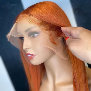 Šviesiai Oranžinė Sintetinių Plaukų Nėriniai Priekiniai Perukas Preplucked Tiesiai Aukštos Kokybės Karščiui Atsparus Pluoštas Moterų Kasdienio Naudojimo Cosplay